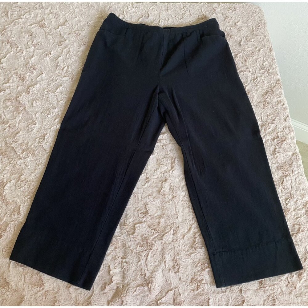 Soft Surroundings Womens 1X Petite Black Wide Leg Pants Pockets Elastic Waist